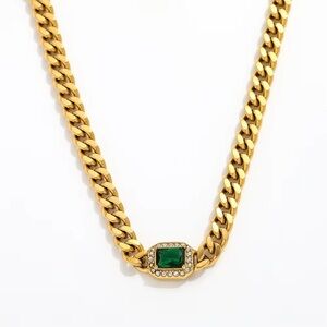 18K Gold Plated Green Gemstone Necklace